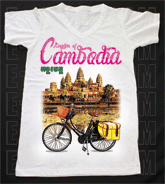 เสื้อยืดคอวีพร้อมสกรีนลายแหล่งท่องเที่ยว ลายประเทศกัมพูชา